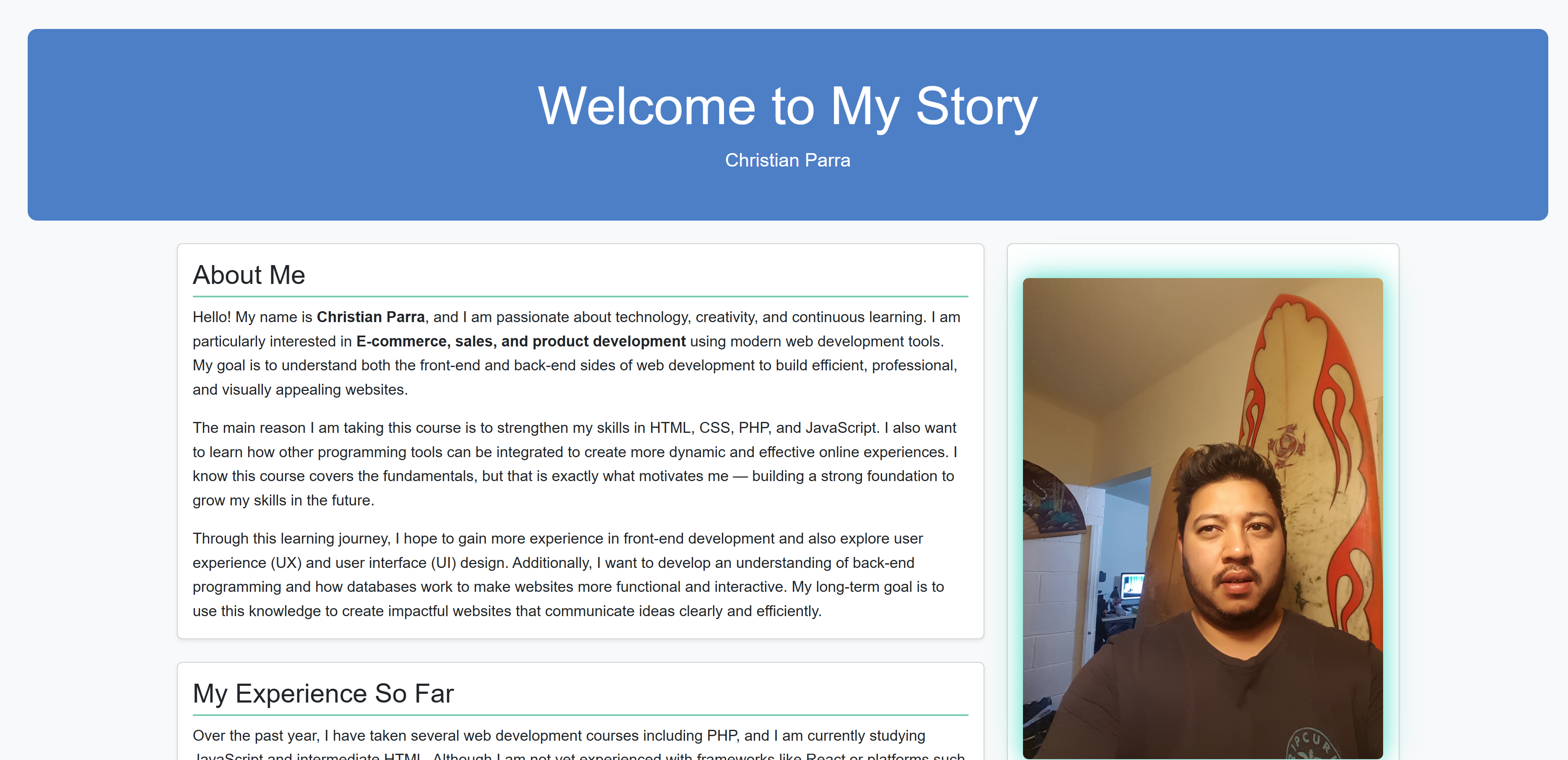 Screenshot of a blog project